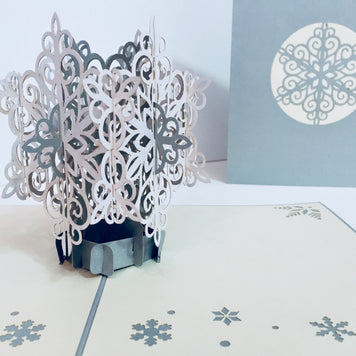 Christmas Snowflake in White & Silver Grey Origami Pop Cards 3D Pop Up Greeting Card Merry Christmas Thank You Handmade Best Wishes Blank Card Gift Happy Holidays Celebrate the Special Day