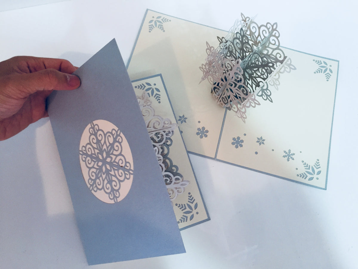 Christmas Snowflake in White & Silver Grey Origami Pop Cards 3D Pop Up Greeting Card Merry Christmas Thank You Handmade Best Wishes Blank Card Gift Happy Holidays Celebrate the Special Day