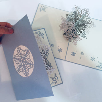 Christmas Snowflake in White & Silver Grey Origami Pop Cards 3D Pop Up Greeting Card Merry Christmas Thank You Handmade Best Wishes Blank Card Gift Happy Holidays Celebrate the Special Day