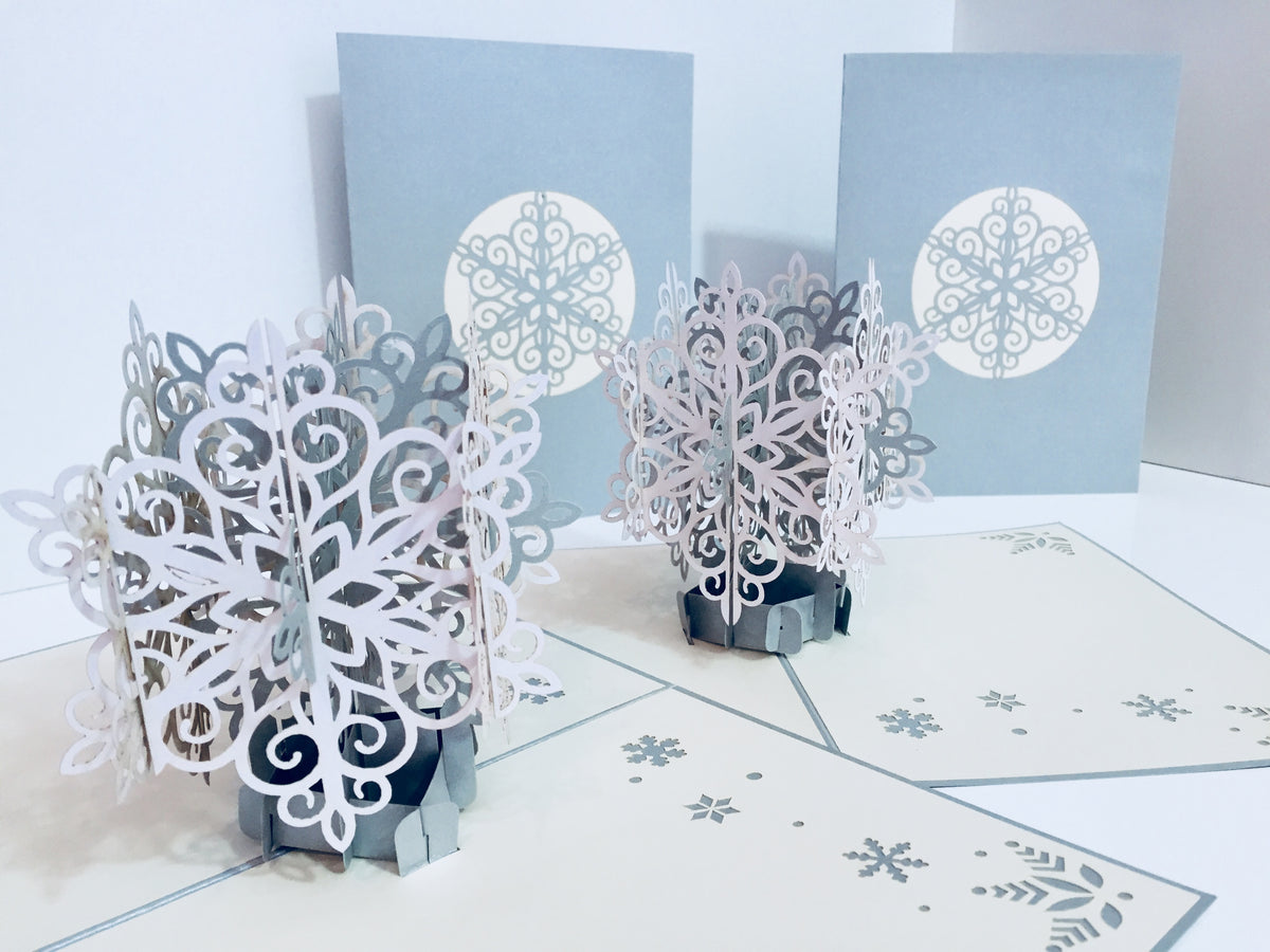 Christmas Snowflake in White & Silver Grey Origami Pop Cards 3D Pop Up Greeting Card Merry Christmas Thank You Handmade Best Wishes Blank Card Gift Happy Holidays Celebrate the Special Day