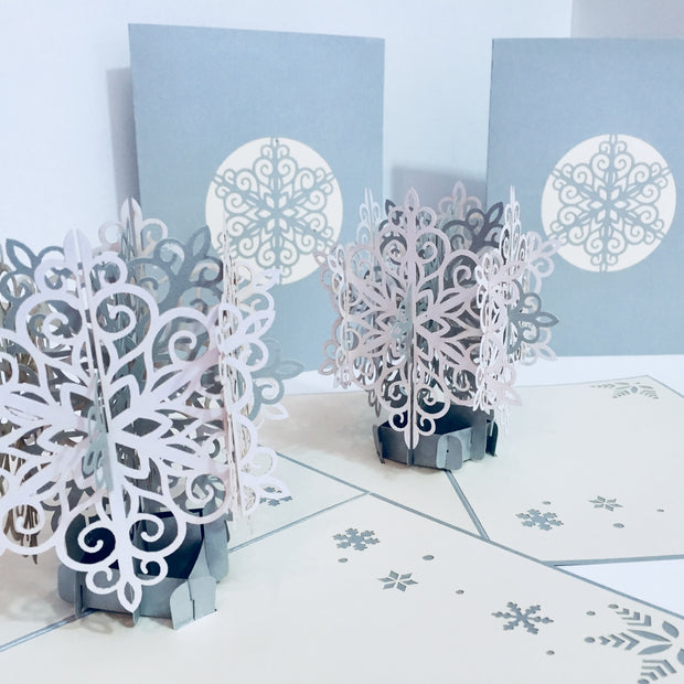 Christmas Snowflake in White & Silver Grey Origami Pop Cards 3D Pop Up Greeting Card Merry Christmas Thank You Handmade Best Wishes Blank Card Gift Happy Holidays Celebrate the Special Day