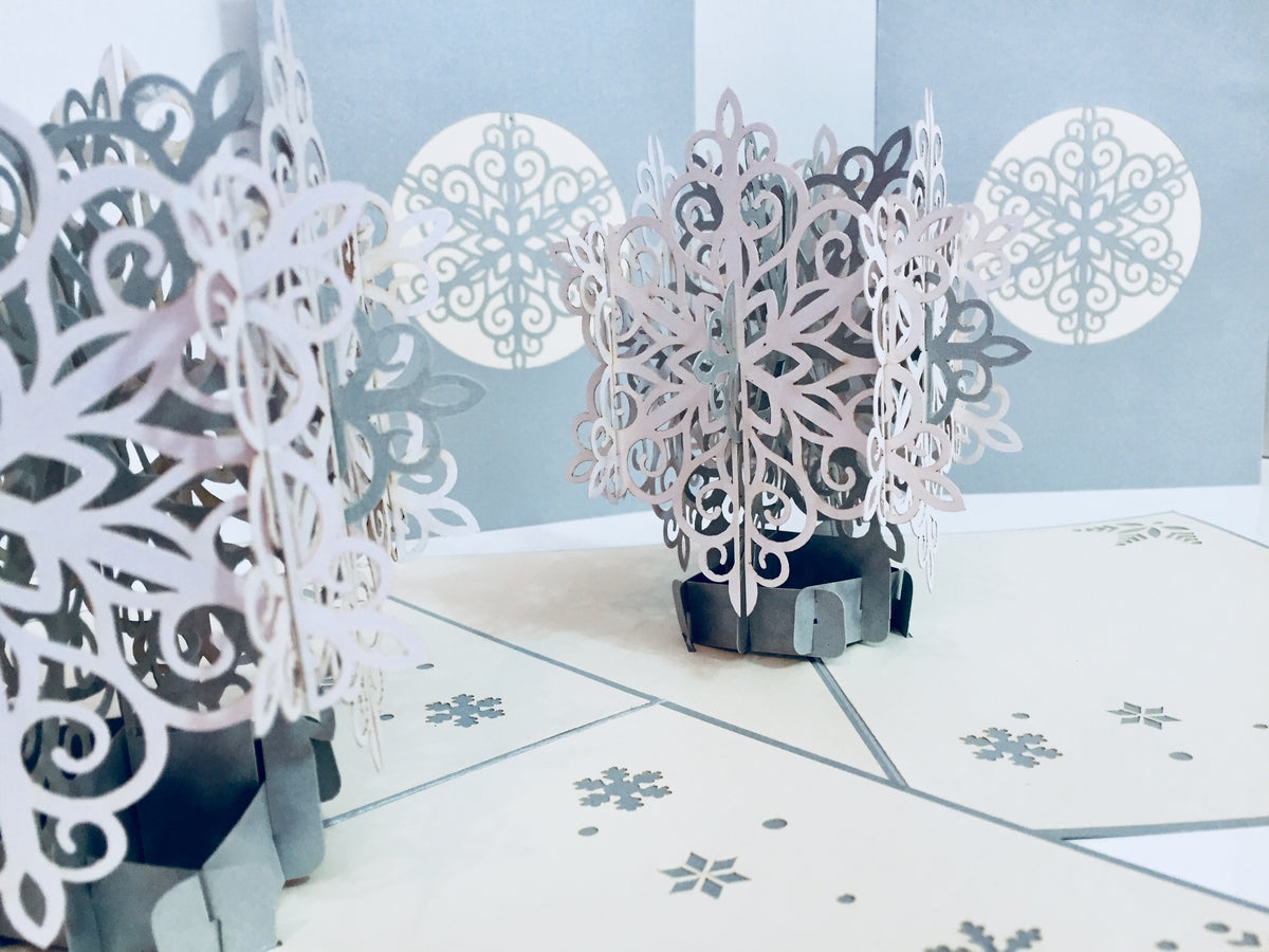 Christmas Snowflake in White & Silver Grey Origami Pop Cards 3D Pop Up Greeting Card Merry Christmas Thank You Handmade Best Wishes Blank Card Gift Happy Holidays Celebrate the Special Day