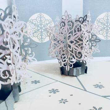 Christmas Snowflake in White & Silver Grey Origami Pop Cards 3D Pop Up Greeting Card Merry Christmas Thank You Handmade Best Wishes Blank Card Gift Happy Holidays Celebrate the Special Day