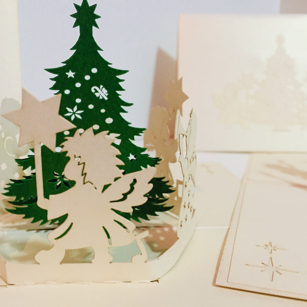 Christmas White Angels Origami Pop Cards 3D Pop Up Greeting Card Merry Christmas Thank You Handmade Best Wishes Blank Card Gift Happy Holidays Celebrate the Special Day Moment with Family and Friends Holy