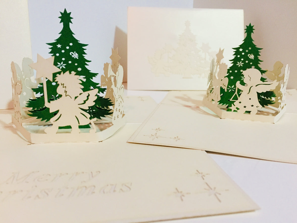 Christmas White Angels Origami Pop Cards 3D Pop Up Greeting Card Merry Christmas Thank You Handmade Best Wishes Blank Card Gift Happy Holidays Celebrate the Special Day Moment with Family and Friends Holy