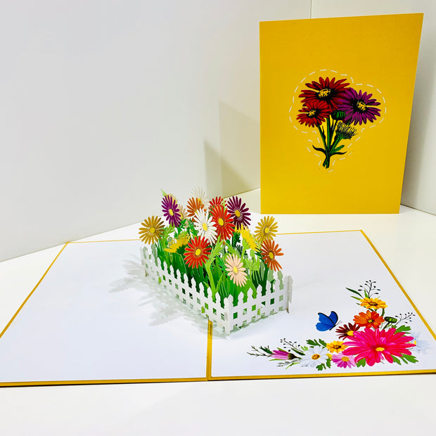 Colourful Daisy Garden Card - Make Them Smile with this "English Daisy" Origami Pop Cards 3D Pop Up Greeting Card Happy Birthday Thank You Handmade Gift Thinking of You Blank Card for Any Occasion Happy Mother's Day Happy Father's Australiana Celebration