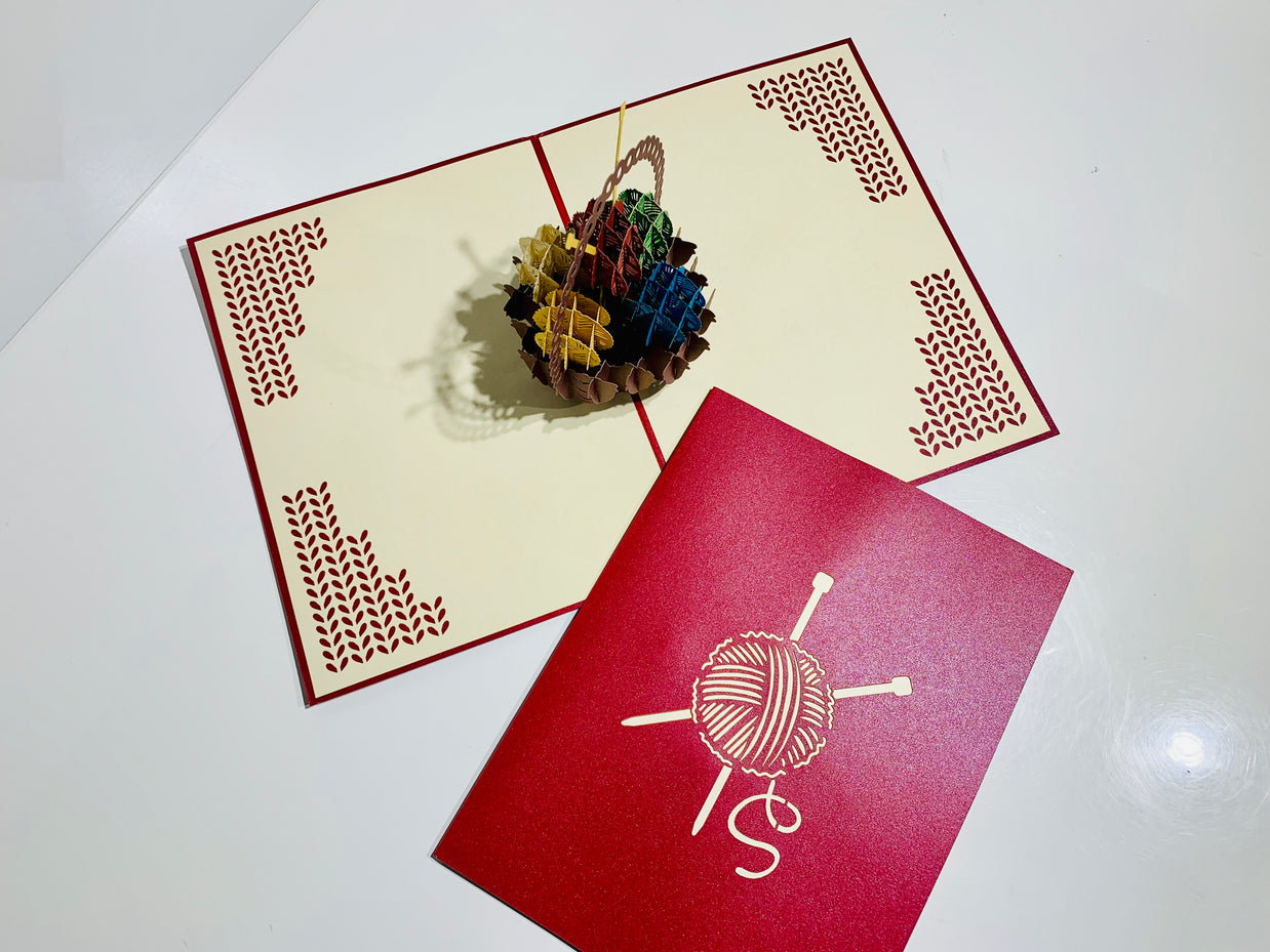 Colourful Knitting Basket in Red Origami Pop Cards 3D Pop Up Greeting Card Thank You Handmade Gift Thinking of You Happy Birthday Occasion Australiana Celebrate the Beauty and Happiness During Special Day Best Wishes Gift
