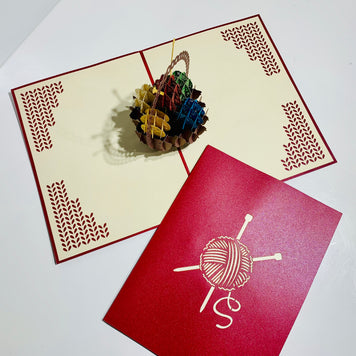 Colourful Knitting Basket in Red Origami Pop Cards 3D Pop Up Greeting Card Thank You Handmade Gift Thinking of You Happy Birthday Occasion Australiana Celebrate the Beauty and Happiness During Special Day Best Wishes Gift