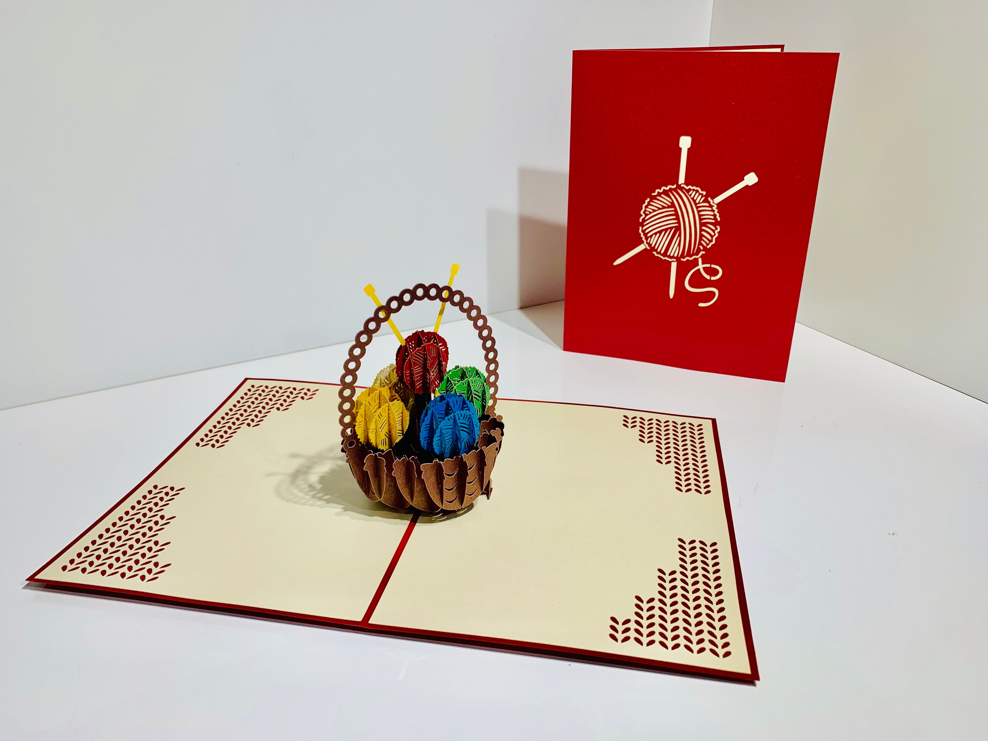 Colourful Knitting Basket in Red Origami Pop Cards 3D Pop Up Greeting Card Thank You Handmade Gift Thinking of You Happy Birthday Occasion Australiana Celebrate the Beauty and Happiness During Special Day Best Wishes Gift