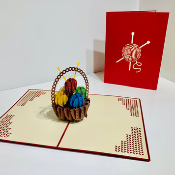 Colourful Knitting Basket in Red Origami Pop Cards 3D Pop Up Greeting Card Thank You Handmade Gift Thinking of You Happy Birthday Occasion Australiana Celebrate the Beauty and Happiness During Special Day Best Wishes Gift