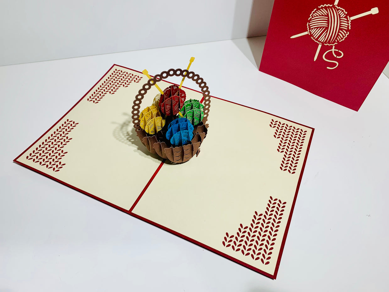Colourful Knitting Basket in Red Origami Pop Cards 3D Pop Up Greeting Card Thank You Handmade Gift Thinking of You Happy Birthday Occasion Australiana Celebrate the Beauty and Happiness During Special Day Best Wishes Gift