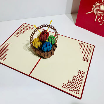 Colourful Knitting Basket in Red Origami Pop Cards 3D Pop Up Greeting Card Thank You Handmade Gift Thinking of You Happy Birthday Occasion Australiana Celebrate the Beauty and Happiness During Special Day Best Wishes Gift