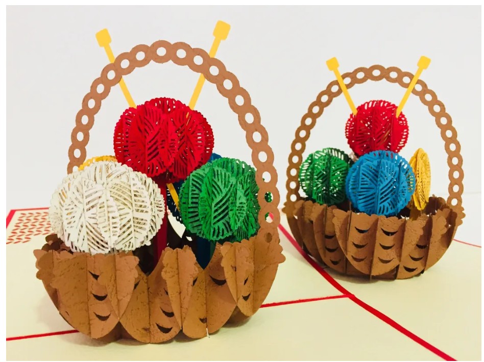 Colourful Knitting Basket in Red Origami Pop Cards 3D Pop Up Greeting Card Thank You Handmade Gift Thinking of You Happy Birthday Occasion Australiana Celebrate the Beauty and Happiness During Special Day Best Wishes Gift
