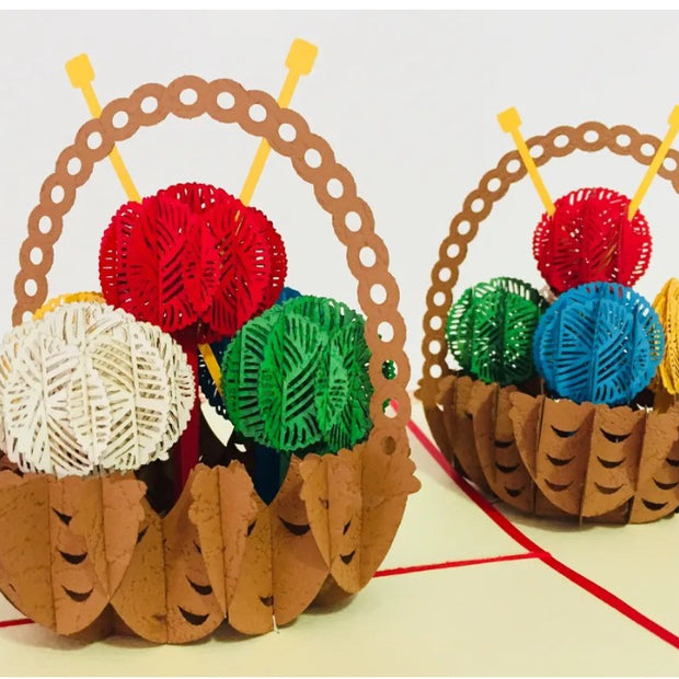 Colourful Knitting Basket in Red Origami Pop Cards 3D Pop Up Greeting Card Thank You Handmade Gift Thinking of You Happy Birthday Occasion Australiana Celebrate the Beauty and Happiness During Special Day Best Wishes Gift