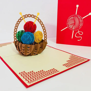 Colourful Knitting Basket in Red Origami Pop Cards 3D Pop Up Greeting Card Thank You Handmade Gift Thinking of You Happy Birthday Occasion Australiana Celebrate the Beauty and Happiness During Special Day Best Wishes Gift