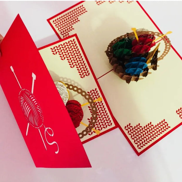 Colourful Knitting Basket in Red Origami Pop Cards 3D Pop Up Greeting Card Thank You Handmade Gift Thinking of You Happy Birthday Occasion Australiana Celebrate the Beauty and Happiness During Special Day Best Wishes Gift