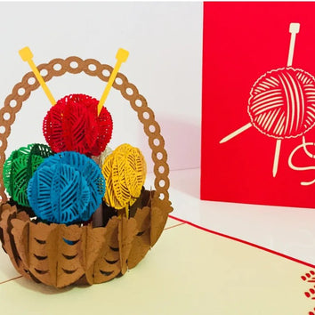 Colourful Knitting Basket in Red Origami Pop Cards 3D Pop Up Greeting Card Thank You Handmade Gift Thinking of You Happy Birthday Occasion Australiana Celebrate the Beauty and Happiness During Special Day Best Wishes Gift