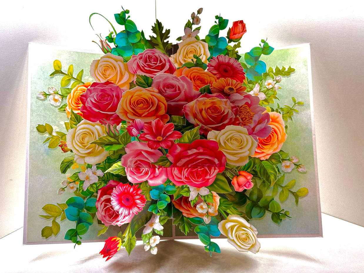 Colourful Rose Garden Origami Pop Cards 3D Pop Up Greeting Card Happy Birthday Thank You Handmade Gift Thinking of You Blank Card for Any Occasion Happy Mother's Day Happy Father's Australiana Celebrate the Beauty of Autumn Flowe