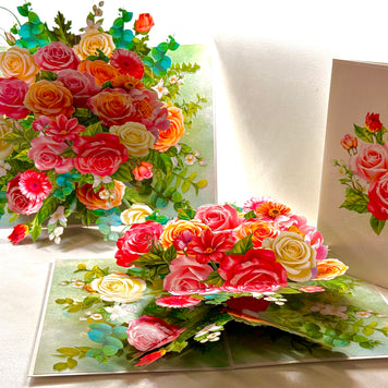 Colourful Rose Garden Origami Pop Cards 3D Pop Up Greeting Card Happy Birthday Thank You Handmade Gift Thinking of You Blank Card for Any Occasion Happy Mother's Day Happy Father's Australiana Celebrate the Beauty of Autumn Flowe
