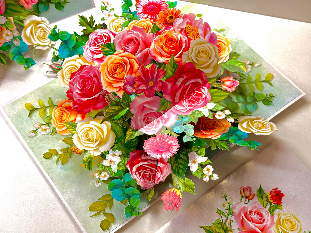 Colourful Rose Garden Origami Pop Cards 3D Pop Up Greeting Card Happy Birthday Thank You Handmade Gift Thinking of You Blank Card for Any Occasion Happy Mother's Day Happy Father's Australiana Celebrate the Beauty of Autumn Flowe