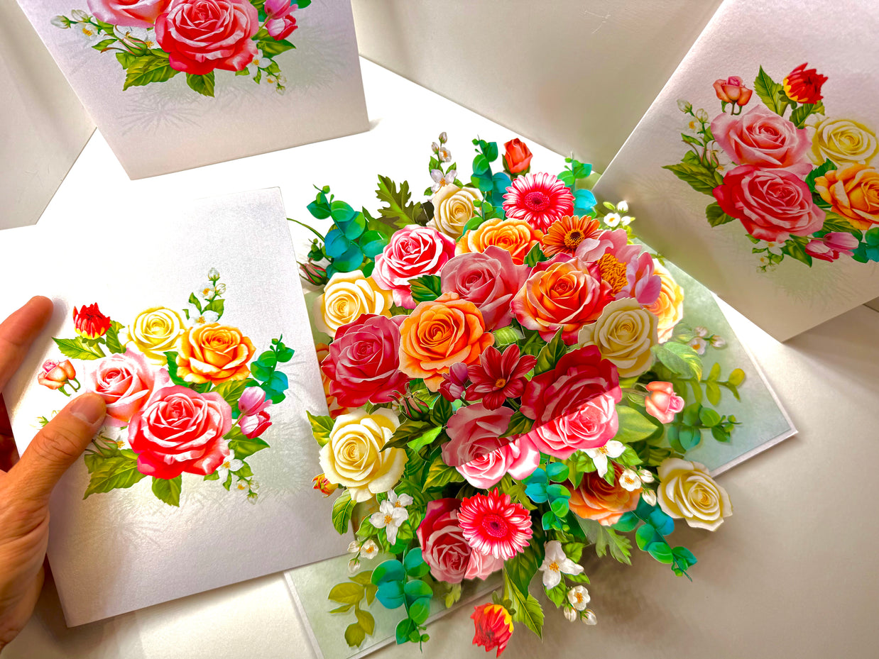 Colourful Rose Garden Origami Pop Cards 3D Pop Up Greeting Card Happy Birthday Thank You Handmade Gift Thinking of You Blank Card for Any Occasion Happy Mother's Day Happy Father's Australiana Celebrate the Beauty of Autumn Flowe