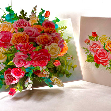 Colourful Rose Garden Origami Pop Cards 3D Pop Up Greeting Card Happy Birthday Thank You Handmade Gift Thinking of You Blank Card for Any Occasion Happy Mother's Day Happy Father's Australiana Celebrate the Beauty of Autumn Flowe