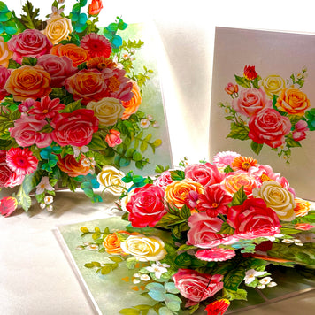 Colourful Rose Garden Origami Pop Cards 3D Pop Up Greeting Card Happy Birthday Thank You Handmade Gift Thinking of You Blank Card for Any Occasion Happy Mother's Day Happy Father's Australiana Celebrate the Beauty of Autumn Flowe
