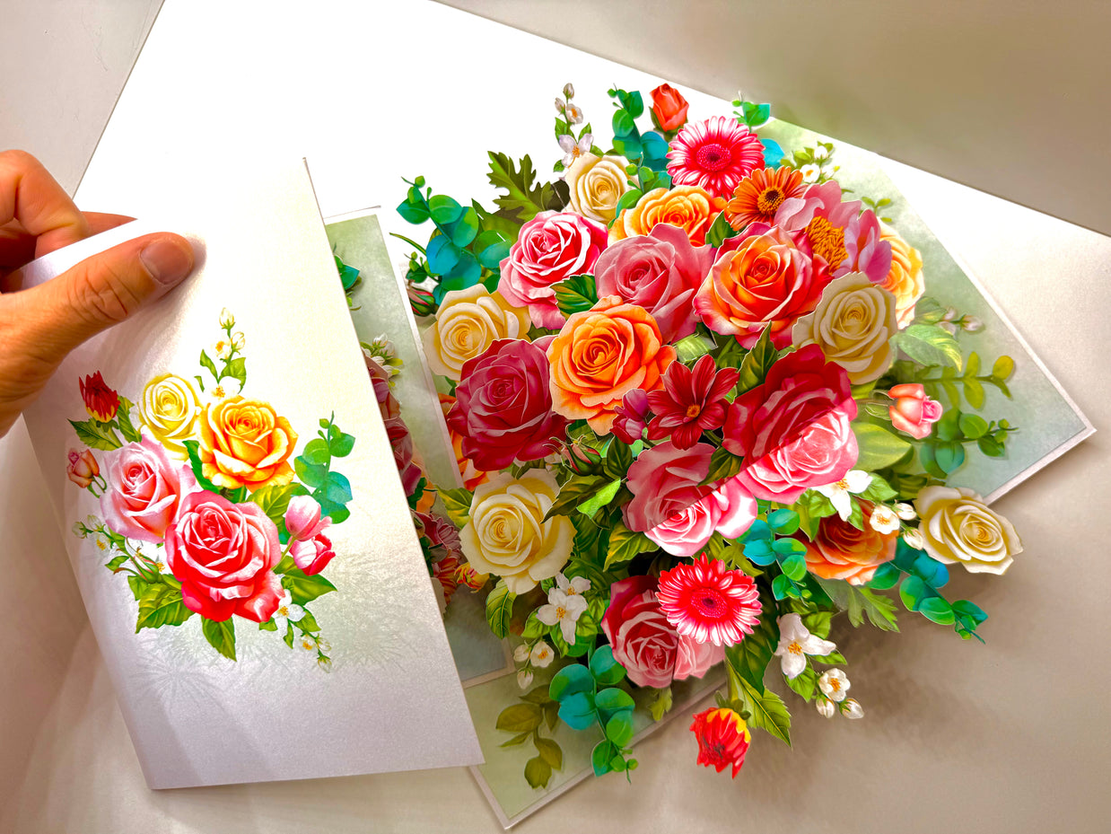 Colourful Rose Garden Origami Pop Cards 3D Pop Up Greeting Card Happy Birthday Thank You Handmade Gift Thinking of You Blank Card for Any Occasion Happy Mother's Day Happy Father's Australiana Celebrate the Beauty of Autumn Flowe