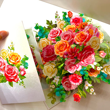 Colourful Rose Garden Origami Pop Cards 3D Pop Up Greeting Card Happy Birthday Thank You Handmade Gift Thinking of You Blank Card for Any Occasion Happy Mother's Day Happy Father's Australiana Celebrate the Beauty of Autumn Flowe