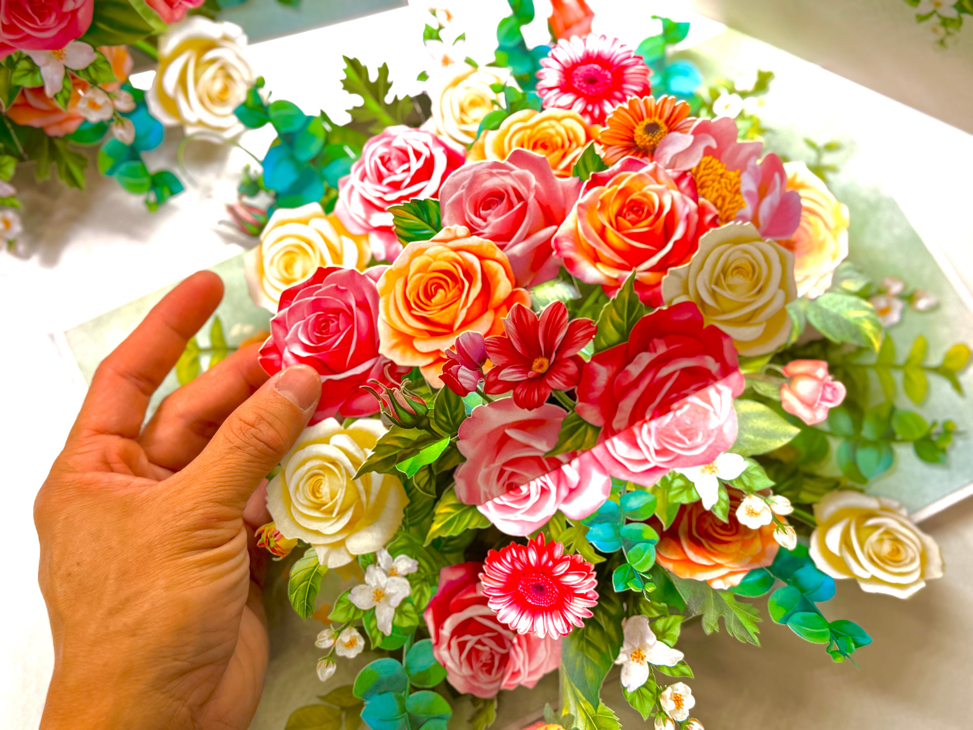Colourful Rose Garden Origami Pop Cards 3D Pop Up Greeting Card Happy Birthday Thank You Handmade Gift Thinking of You Blank Card for Any Occasion Happy Mother's Day Happy Father's Australiana Celebrate the Beauty of Autumn Flowe