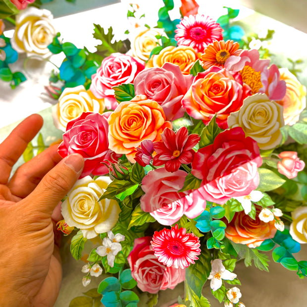 Colourful Rose Garden Origami Pop Cards 3D Pop Up Greeting Card Happy Birthday Thank You Handmade Gift Thinking of You Blank Card for Any Occasion Happy Mother's Day Happy Father's Australiana Celebrate the Beauty of Autumn Flowe
