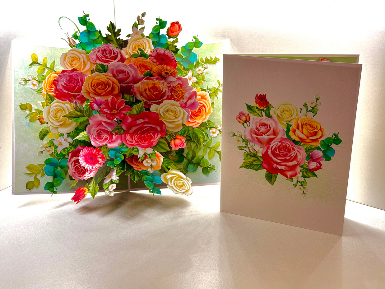 Colourful Rose Garden Origami Pop Cards 3D Pop Up Greeting Card Happy Birthday Thank You Handmade Gift Thinking of You Blank Card for Any Occasion Happy Mother's Day Happy Father's Australiana Celebrate the Beauty of Autumn Flowe