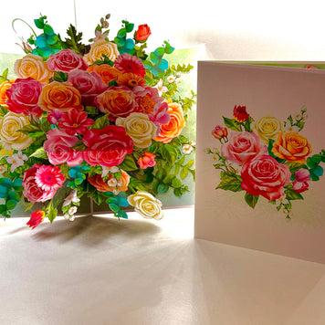 Colourful Rose Garden Origami Pop Cards 3D Pop Up Greeting Card Happy Birthday Thank You Handmade Gift Thinking of You Blank Card for Any Occasion Happy Mother's Day Happy Father's Australiana Celebrate the Beauty of Autumn Flowe