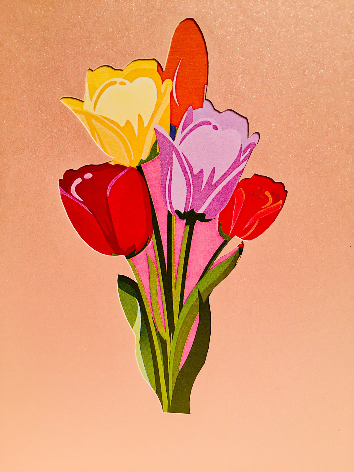 Colourful Tulip Bouquet Wrapped in Pink Ribbon Origami Pop Cards 3D Pop Up Greeting Card Happy Birthday Thank You Handmade Gift Thinking of You Blank Card for Any Occasion Happy Mother's Day Happy Father's Australiana Celebrate and Romantic