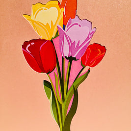 Colourful Tulip Bouquet Wrapped in Pink Ribbon Origami Pop Cards 3D Pop Up Greeting Card Happy Birthday Thank You Handmade Gift Thinking of You Blank Card for Any Occasion Happy Mother's Day Happy Father's Australiana Celebrate and Romantic