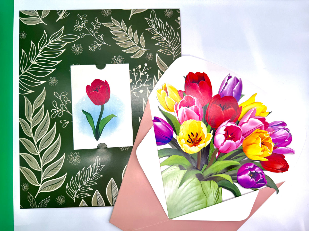 Colourful Tulip Time 3D Pop-Up Flower Bouquet Origami Pop Cards 3D Pop Up Greeting Card Happy Birthday Thank You Handmade Gift Thinking of You Blank Card for Any Occasion Happy Mother's Day Happy Father's Australiana Celebrate