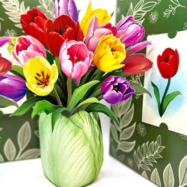 Colourful Tulip Time 3D Pop-Up Flower Bouquet Origami Pop Cards 3D Pop Up Greeting Card Happy Birthday Thank You Handmade Gift Thinking of You Blank Card for Any Occasion Happy Mother's Day Happy Father's Australiana Celebrate