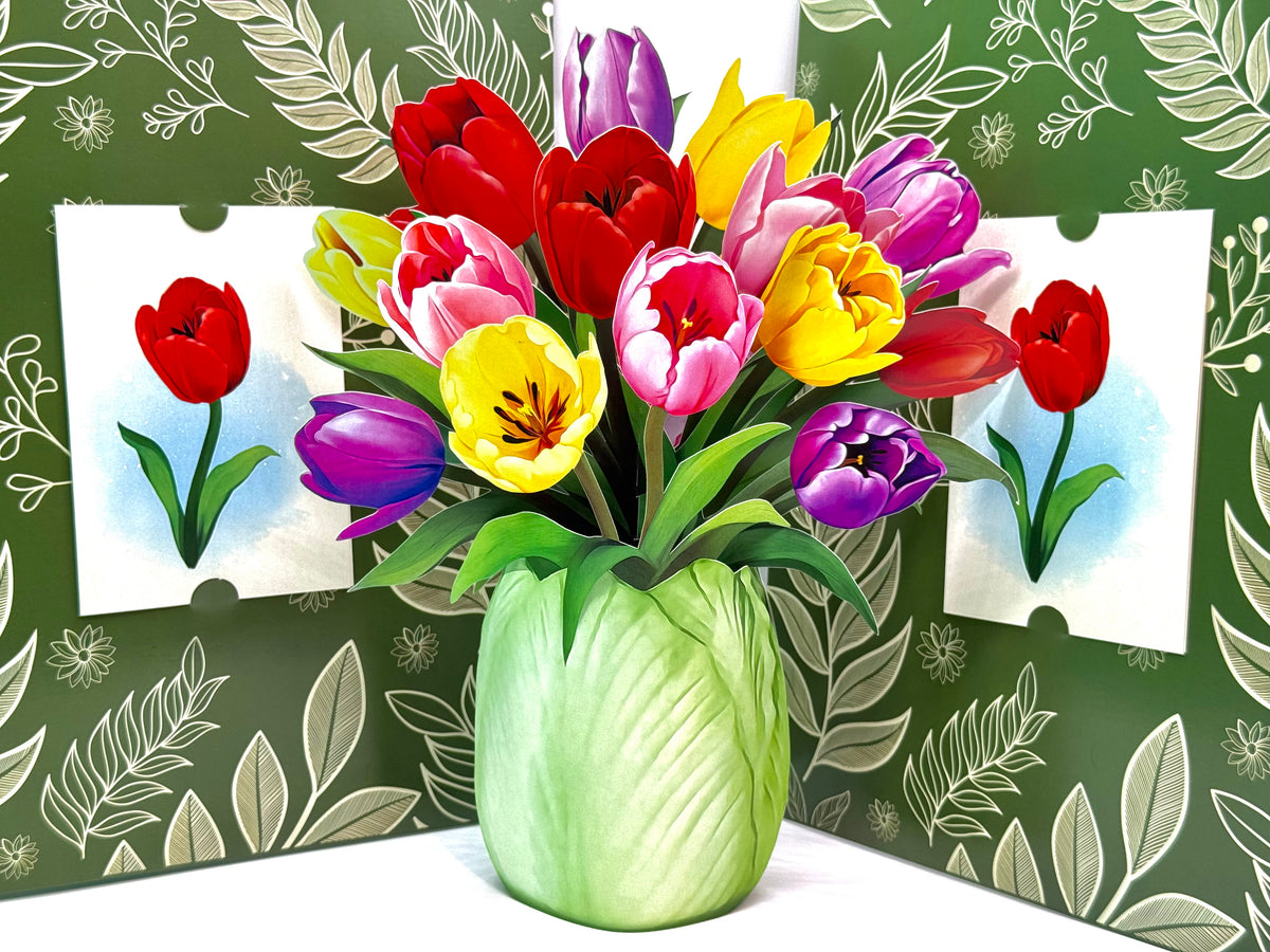 Colourful Tulip Time 3D Pop-Up Flower Bouquet Origami Pop Cards 3D Pop Up Greeting Card Happy Birthday Thank You Handmade Gift Thinking of You Blank Card for Any Occasion Happy Mother's Day Happy Father's Australiana Celebrate