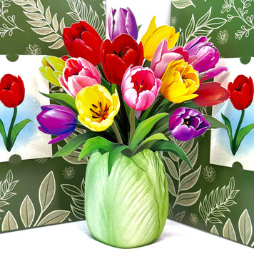 Colourful Tulip Time 3D Pop-Up Flower Bouquet Origami Pop Cards 3D Pop Up Greeting Card Happy Birthday Thank You Handmade Gift Thinking of You Blank Card for Any Occasion Happy Mother's Day Happy Father's Australiana Celebrate