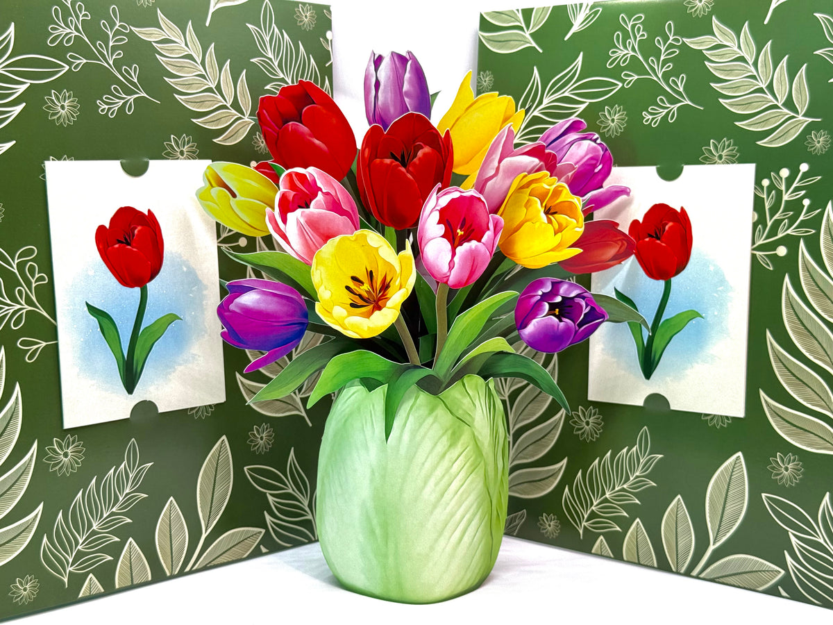 Colourful Tulip Time 3D Pop-Up Flower Bouquet Origami Pop Cards 3D Pop Up Greeting Card Happy Birthday Thank You Handmade Gift Thinking of You Blank Card for Any Occasion Happy Mother's Day Happy Father's Australiana Celebrate