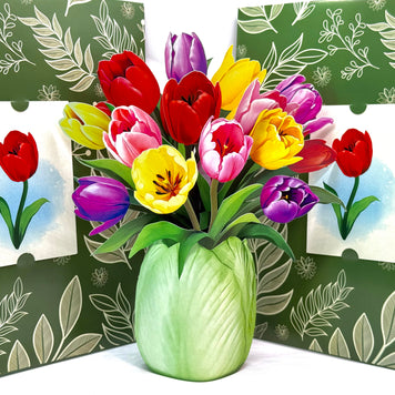 Colourful Tulip Time 3D Pop-Up Flower Bouquet Origami Pop Cards 3D Pop Up Greeting Card Happy Birthday Thank You Handmade Gift Thinking of You Blank Card for Any Occasion Happy Mother's Day Happy Father's Australiana Celebrate
