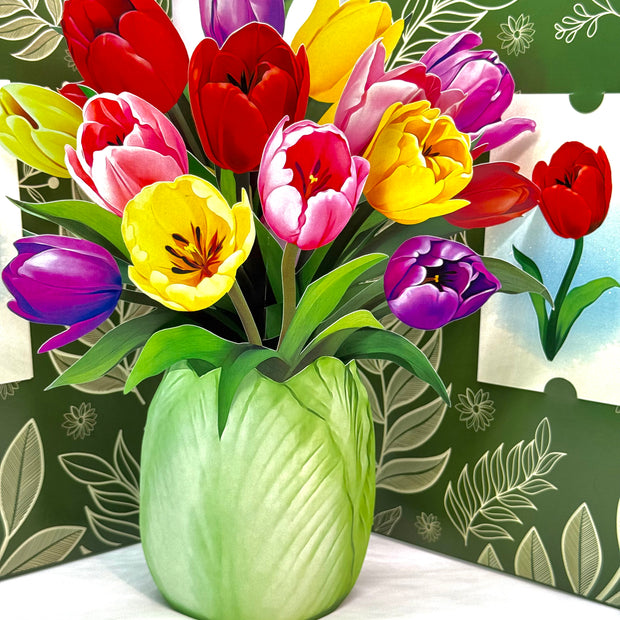 Colourful Tulip Time 3D Pop-Up Flower Bouquet Origami Pop Cards 3D Pop Up Greeting Card Happy Birthday Thank You Handmade Gift Thinking of You Blank Card for Any Occasion Happy Mother's Day Happy Father's Australiana Celebrate