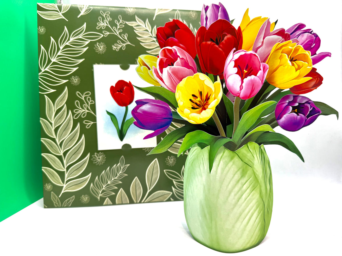 Colourful Tulip Time 3D Pop-Up Flower Bouquet Origami Pop Cards 3D Pop Up Greeting Card Happy Birthday Thank You Handmade Gift Thinking of You Blank Card for Any Occasion Happy Mother's Day Happy Father's Australiana Celebrate