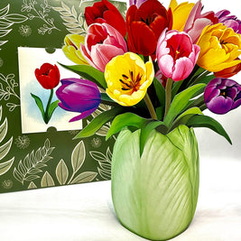 Colourful Tulip Time 3D Pop-Up Flower Bouquet Origami Pop Cards 3D Pop Up Greeting Card Happy Birthday Thank You Handmade Gift Thinking of You Blank Card for Any Occasion Happy Mother's Day Happy Father's Australiana Celebrate