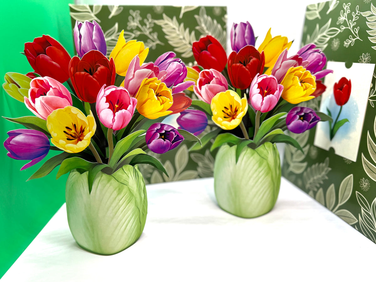 Colourful Tulip Time 3D Pop-Up Flower Bouquet Origami Pop Cards 3D Pop Up Greeting Card Happy Birthday Thank You Handmade Gift Thinking of You Blank Card for Any Occasion Happy Mother's Day Happy Father's Australiana Celebrate