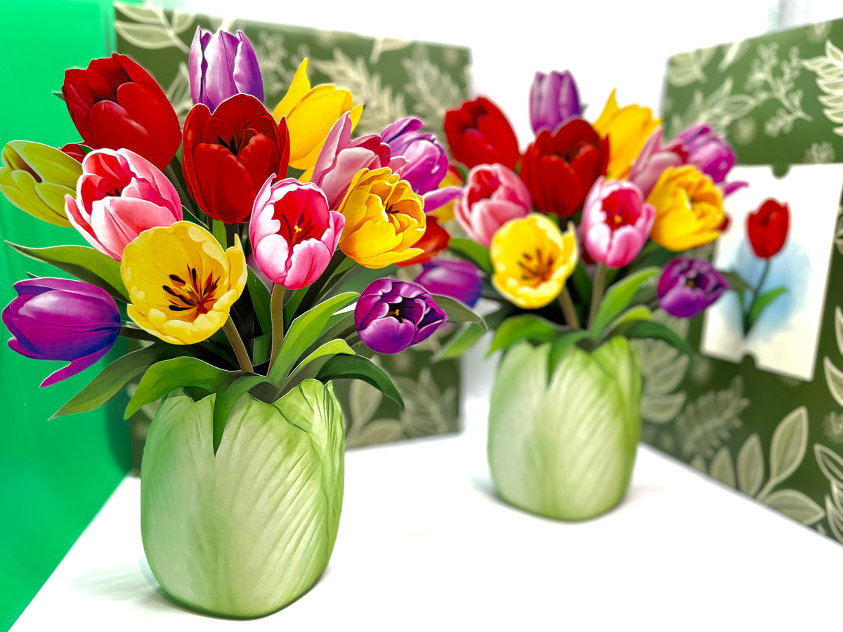 Colourful Tulip Time 3D Pop-Up Flower Bouquet Origami Pop Cards 3D Pop Up Greeting Card Happy Birthday Thank You Handmade Gift Thinking of You Blank Card for Any Occasion Happy Mother's Day Happy Father's Australiana Celebrate