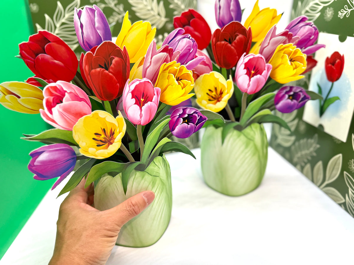 Colourful Tulip Time 3D Pop-Up Flower Bouquet Origami Pop Cards 3D Pop Up Greeting Card Happy Birthday Thank You Handmade Gift Thinking of You Blank Card for Any Occasion Happy Mother's Day Happy Father's Australiana Celebrate