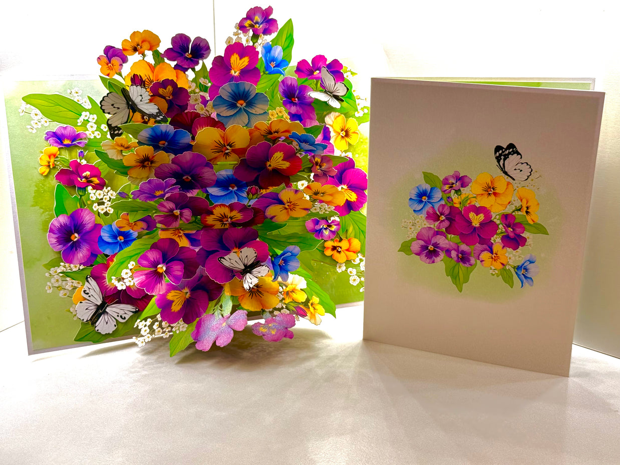 Colourful Pansy Flower Garden with Butterflies Origami Pop Cards 3D Pop Up Greeting Card Happy Birthday Thank You Handmade Gift Thinking of You Blank Card for Any Occasion Happy Mother's Day Happy Father's Australiana Celebrate the Beauty of Autumn Flowe