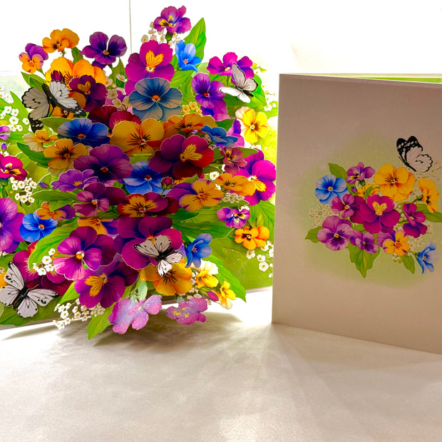 Colourful Pansy Flower Garden with Butterflies Origami Pop Cards 3D Pop Up Greeting Card Happy Birthday Thank You Handmade Gift Thinking of You Blank Card for Any Occasion Happy Mother's Day Happy Father's Australiana Celebrate the Beauty of Autumn Flowe