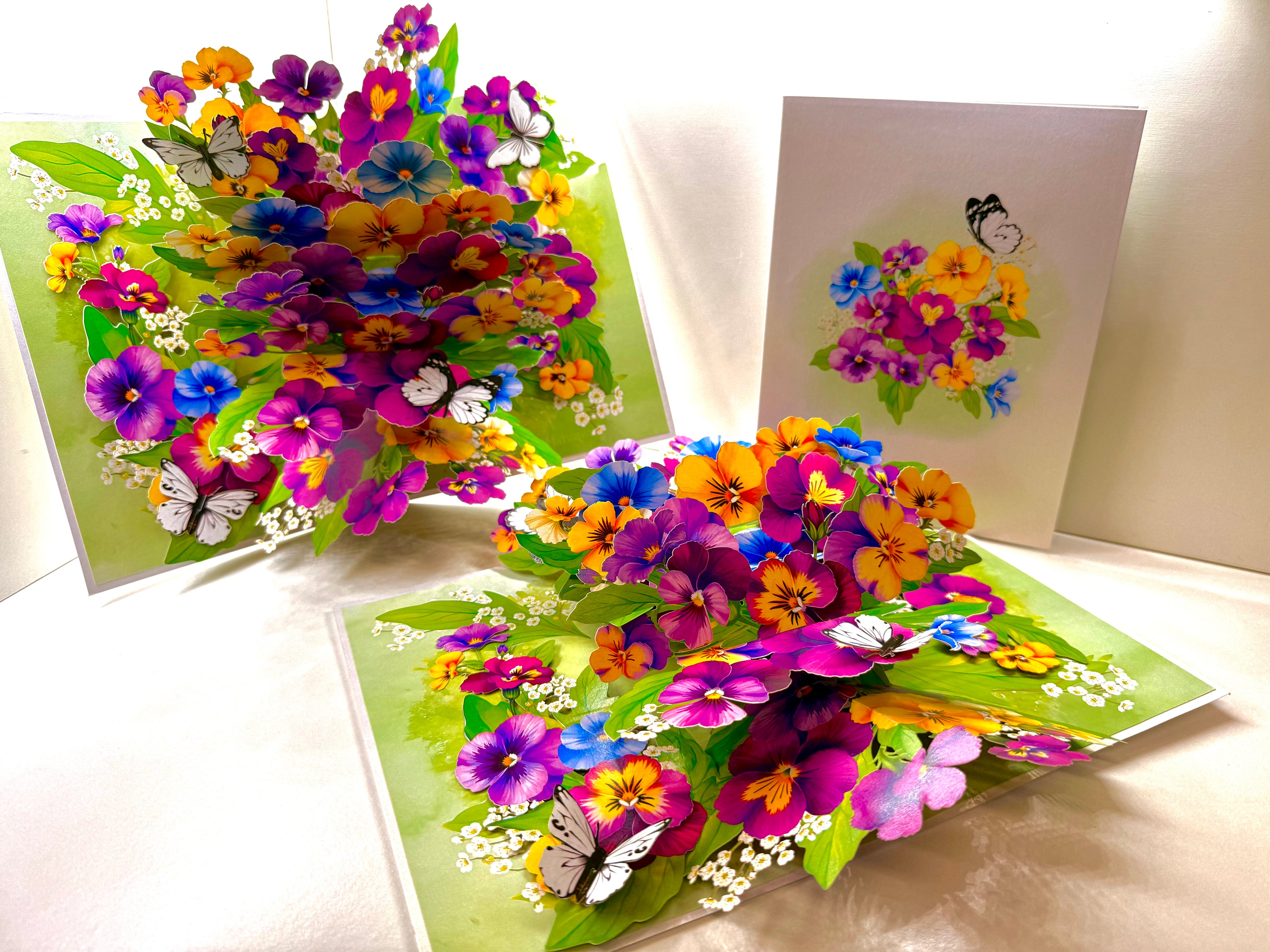 Colourful Pansy Flower Garden with Butterflies Origami Pop Cards 3D Pop Up Greeting Card Happy Birthday Thank You Handmade Gift Thinking of You Blank Card for Any Occasion Happy Mother's Day Happy Father's Australiana Celebrate the Beauty of Autumn Flowe